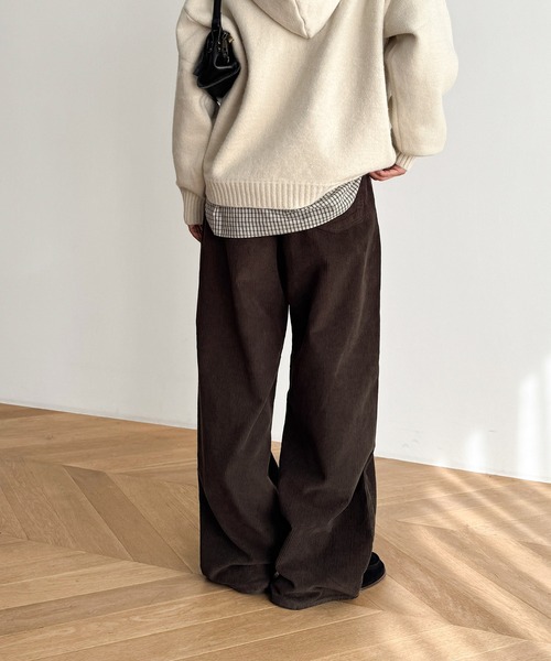 パンツ El mar　コーデュロイワイドパンツ レディース