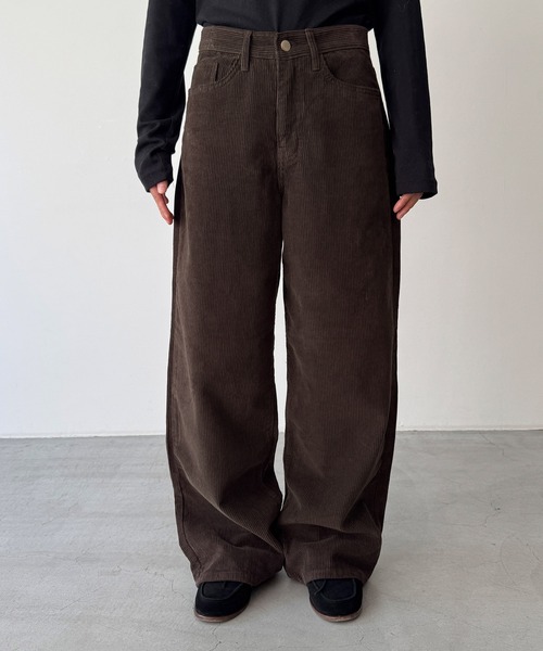 パンツ El mar　コーデュロイワイドパンツ レディース