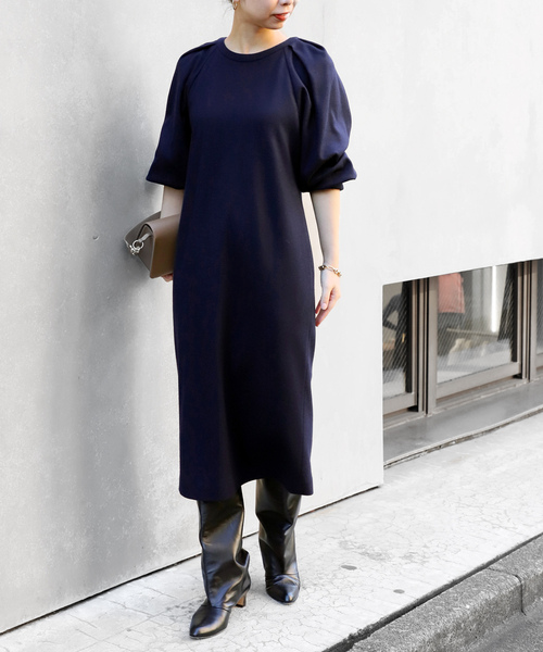 そ*ら様 ヴェルメイユパーイエナ 襟付きリブニットワンピース 紺 ネイビー 長袖 VERMEIL par iena（ヴェルメイユパーイエナ） 長袖ワンピース