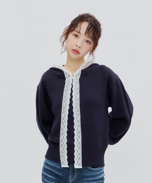 Lallana（ララーナ） パーカー Veil Lace Knit Hoodie / ヴェール