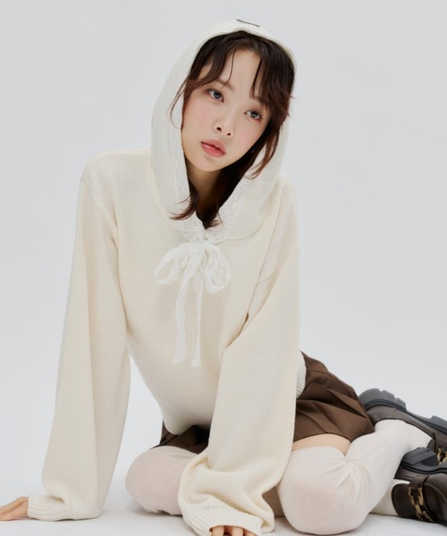 Lallana(ララーナ) パーカー Veil Lace Knit Hoodie / ヴェール Lallana(ララーナ) パーカー Veil Lace Knit Hoodie / ヴェール