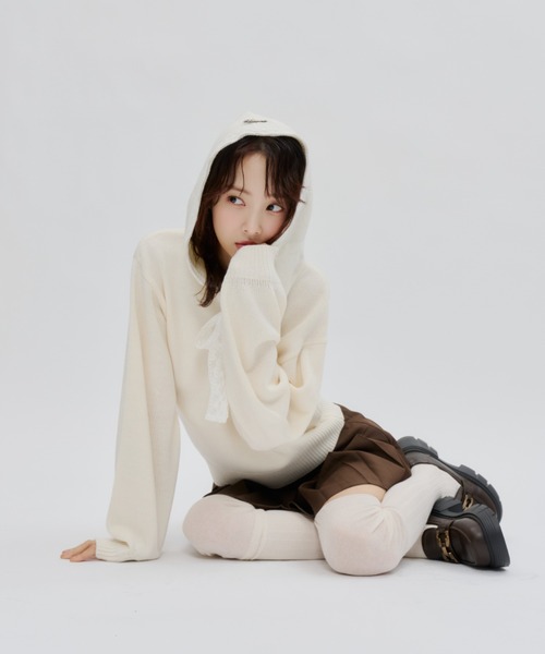 Lallana（ララーナ） パーカー Veil Lace Knit Hoodie / ヴェール