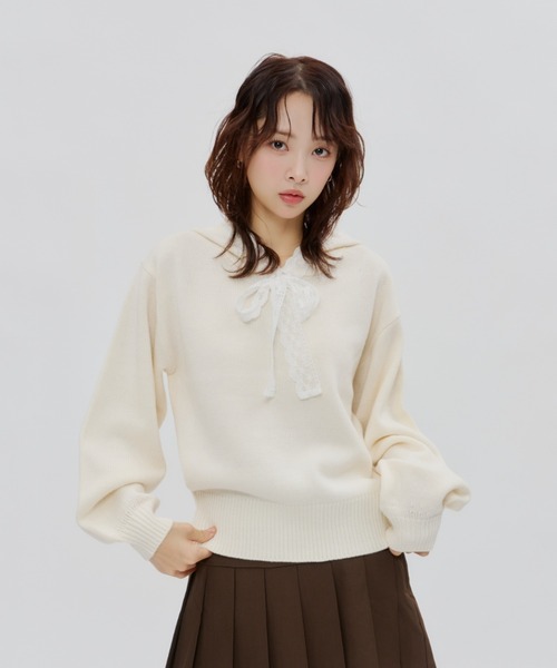 Lallana（ララーナ） パーカー Veil Lace Knit Hoodie / ヴェール