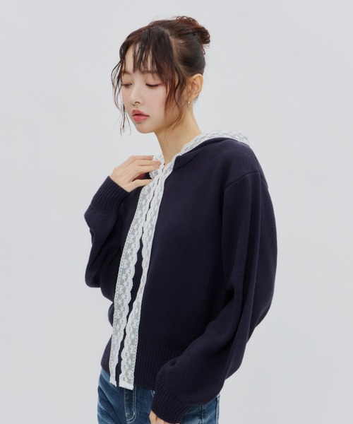 Lallana（ララーナ） パーカー Veil Lace Knit Hoodie / ヴェール
