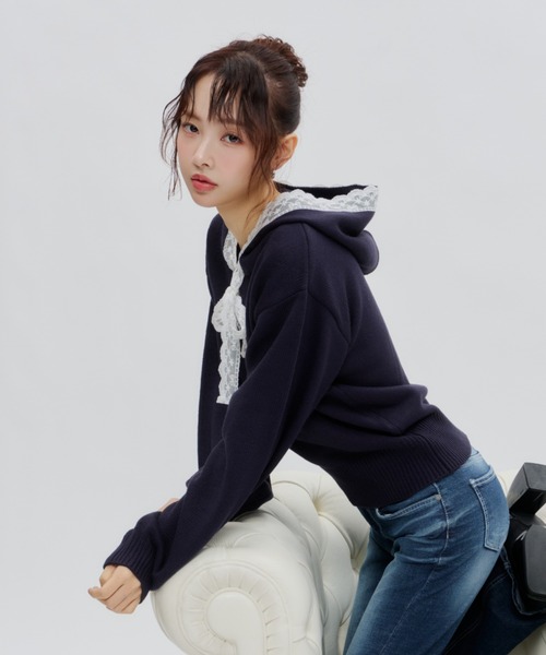 Lallana（ララーナ） パーカー Veil Lace Knit Hoodie / ヴェール