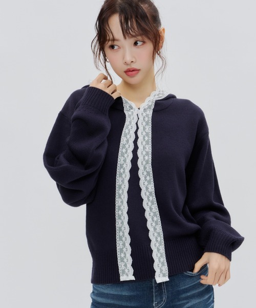 Lallana（ララーナ） パーカー Veil Lace Knit Hoodie / ヴェール