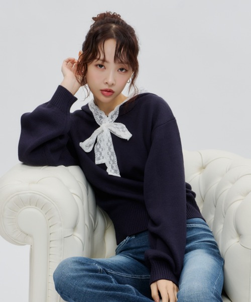 Lallana（ララーナ） パーカー Veil Lace Knit Hoodie / ヴェール