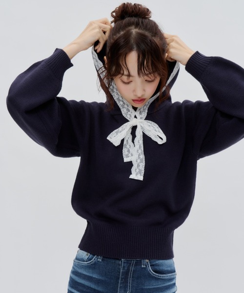 Lallana（ララーナ） パーカー Veil Lace Knit Hoodie / ヴェール