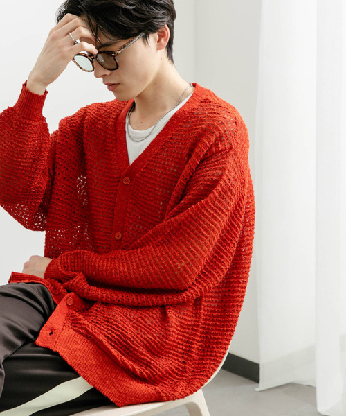 SCENE レッド カーディガン Lサイズ SENSE OF PLACE by URBAN RESEARCH ニットカーディガン LARGE レッド