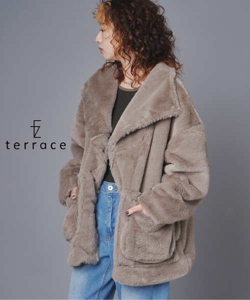 terrace コート アウター スタンドネックファーコート レディース