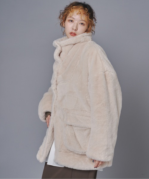 terrace コート アウター スタンドネックファーコート レディース