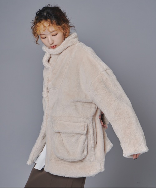 terrace コート アウター スタンドネックファーコート レディース