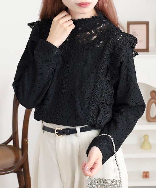 「FUNALIVE」 長袖ブラウス LL ブラック レディース_画像3