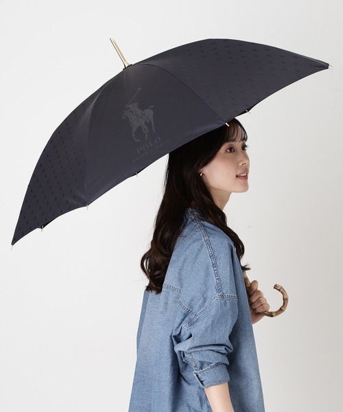 ポロ ラルフローレン 長傘 雨傘 ポニーロゴ ジャガード ネイビー 紺 日本製 POLO RALPH LAUREN（ポロ・ラルフローレン） ラルフローレン 傘 日本製