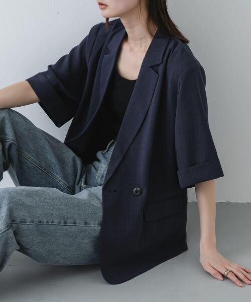 【新品 未使用】UR TECH DRYLUXE リネンライクジャケット　ネイビー SENSE OF PLACE by URBAN RESEARCH ジャケット テーラードジャケット