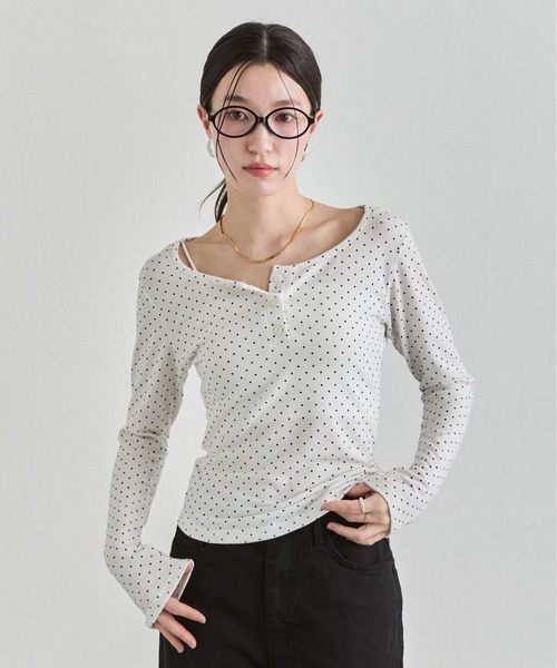 NUJOH tシャツ Dot Henley Top / ドットヘンリートップス レディース