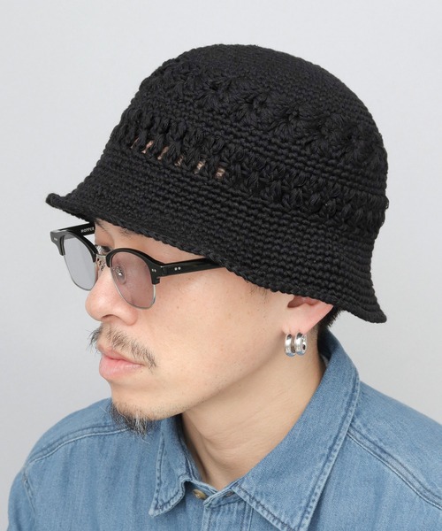 A.M.S. 帽子 ハット リネンブレンド サマーニット クロシェハット 麻混