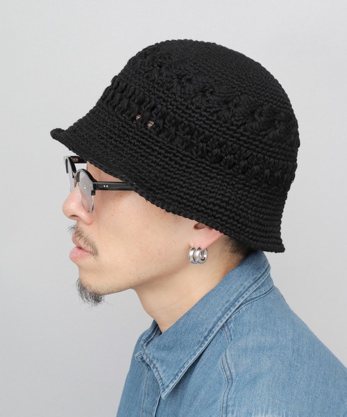 A.M.S. 帽子 ハット メンズ リネンブレンド サマーニット クロシェ