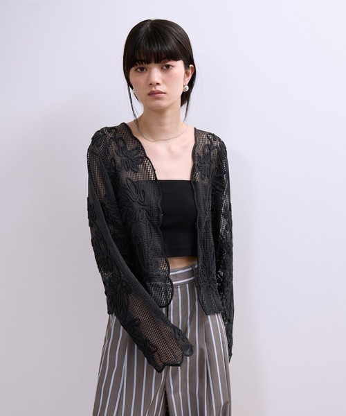 ADAM ET ROPE'（アダムエロペ） カーディガン 「WEB限定」メッシュエン