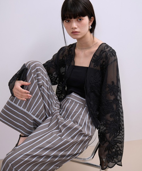 ADAM ET ROPE'（アダムエロペ） カーディガン 「WEB限定」メッシュエン