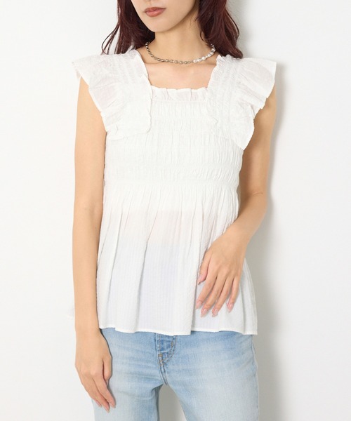 SLY（スライ） ブラウス シャツ SEERSUCKER ARM FRILL TOPS シアー