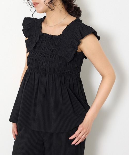 SLY（スライ） ブラウス シャツ SEERSUCKER ARM FRILL TOPS シアー