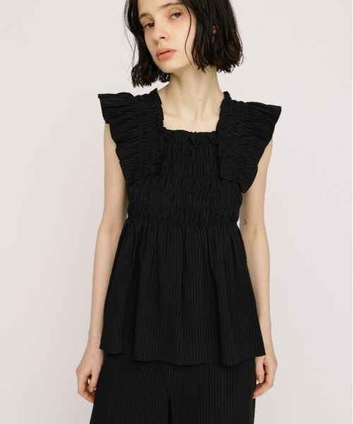 SLY（スライ） ブラウス シャツ SEERSUCKER ARM FRILL TOPS シアー
