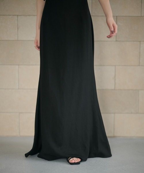 ワンピース frill ribbon flare long dress /フリルリボンフレアロング