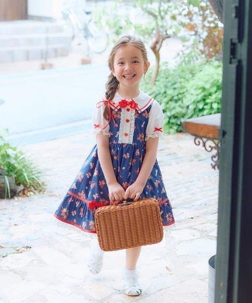 coeur a ワンピース ストロベリーリボンプリントワンピース キッズ