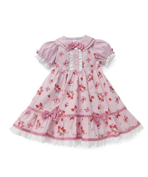 coeur a ワンピース ストロベリーリボンプリントワンピース キッズ