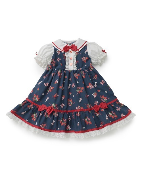 coeur a ワンピース ストロベリーリボンプリントワンピース キッズ
