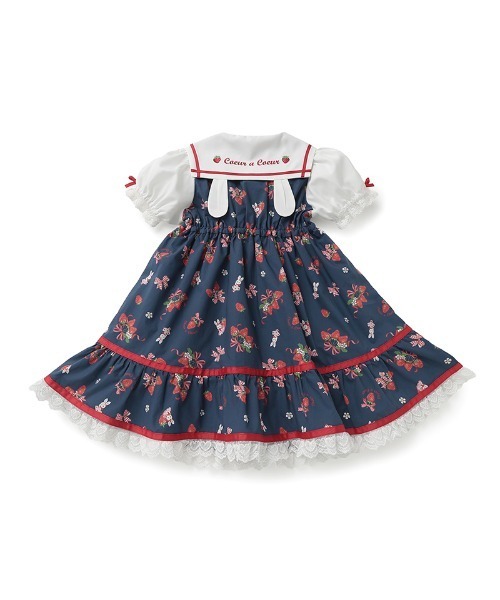 coeur a ワンピース ストロベリーリボンプリントワンピース キッズ