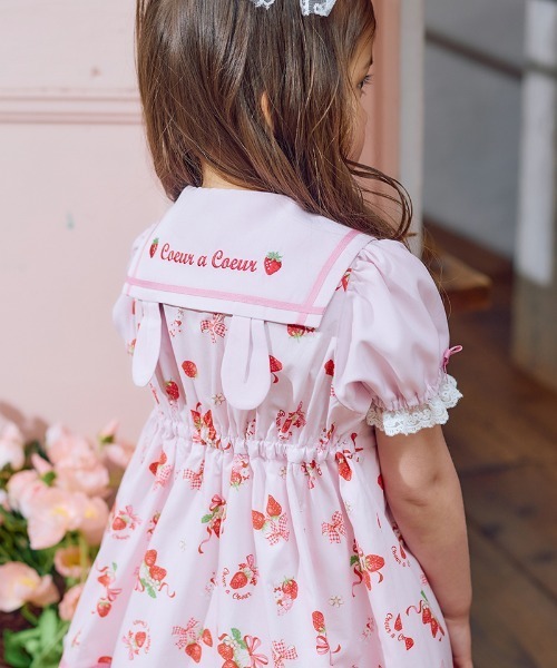 coeur a coeur ストロベリーリボンプリントワンピース coeur a ワンピース ストロベリーリボンプリントワンピース キッズ