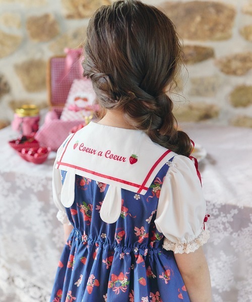 coeur a ワンピース ストロベリーリボンプリントワンピース キッズ