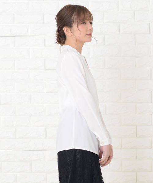 Lace Ladies ブラウス シャツ 長袖立ち襟Vネック レディース