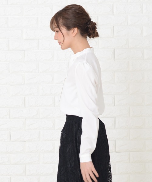 ブラウス シャツ TIERED BLOUSE レディース Lace Ladies ブラウス シャツ 長袖立ち襟Vネック レディース