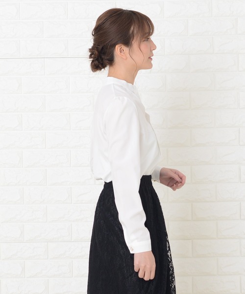 Lace Ladies ブラウス シャツ 長袖立ち襟Vネック レディース