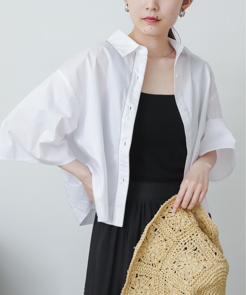 シャツ ブラウス クロップドパイピングシャツ