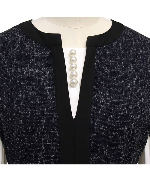 RUIRUE BOUTIQUE ワンピース キーネックパールレイヤード