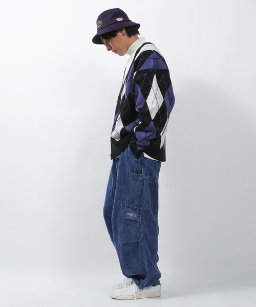 カーゴパンツ ダック / デニム ワンポイント刺繍 バルーンカーゴパンツ