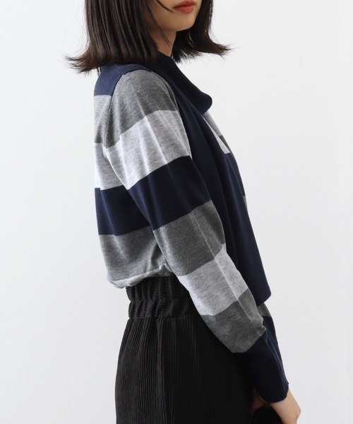 ブローディア BRODIAEA アンサンブル風マルチボーダーニット （ブラック） アンサンブル BRODIAEA 変形アンサンブル : ZOZOTOWN Yahoo!店