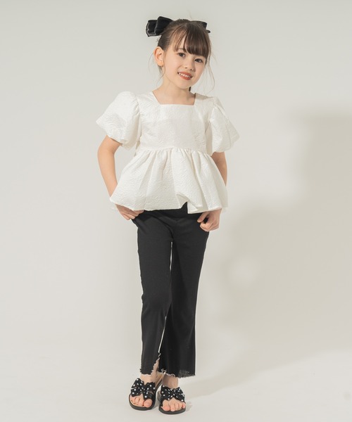 ハンドメイド子供袋 フレアシャツ、フリルパンツ120 URBAN CHERRY パンツ 「楽さらリブストレッチ」リブカットソー