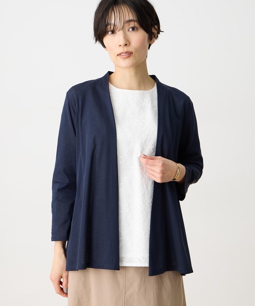Y‘S　for　living　コットンロングカーディガン　羽織　ネイビー　光沢感 DECOY SINCE 1981 カーディガン uvカット 「ひやさらコットン