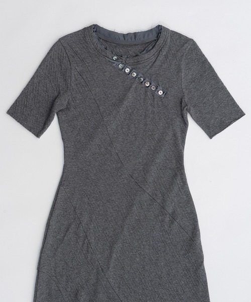 Sale] Slant Henley Neck Cut Maxi Dress