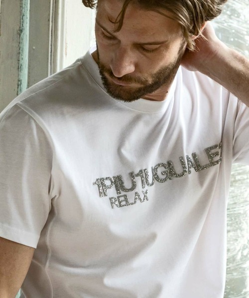 1PIU1UGUALE3 RELAX スパークリングロゴ半袖Tシャツ 1PIU1UGUALE3 RELAX メンズ Tシャツ インストーン ロゴ 半袖