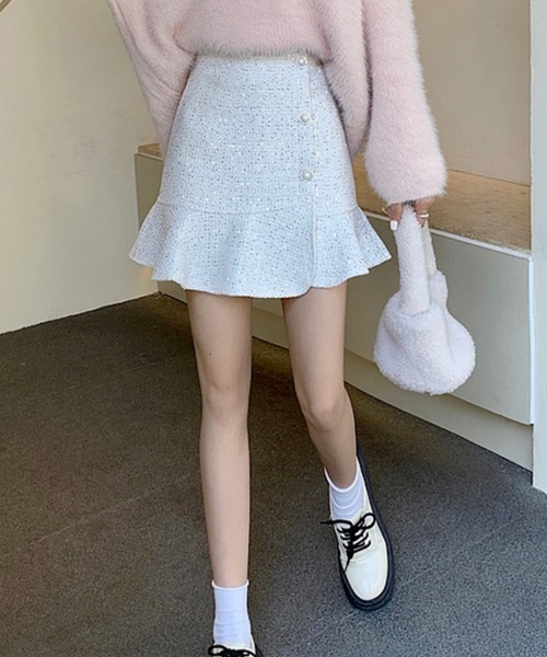 ラメツイード フレアスカート Aライン シンプル 美脚 足長 4 楽天市場】ラメツイードAラインフレアスカートツイードスカート