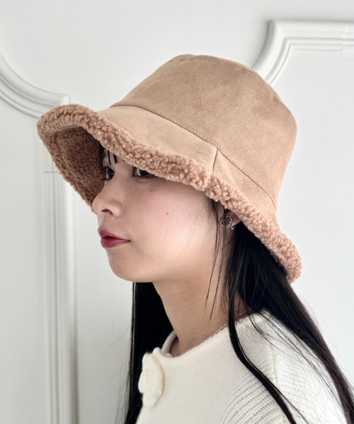 Loueme 帽子 ハット フェイクムートンリバーシブルボアバケットハット