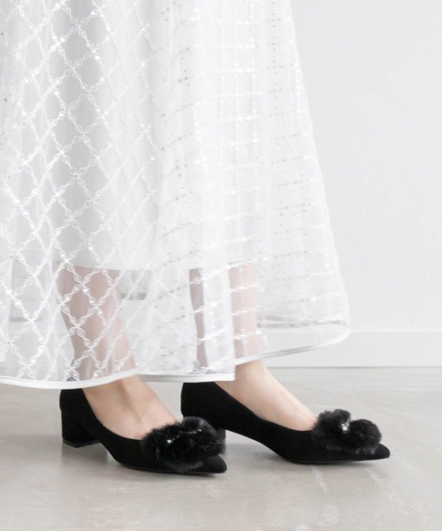 RANDA 2WAY ビジュー×ファーパーツパンプス RANDA パンプス 2WAY ビジュー×ファーパーツパンプス : ZOZOTOWN