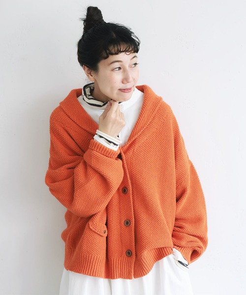 13号◎ 柔らか⭐︎Sally Scott フード付きオレンジニットカーディガン soulberry（ソウルベリー） カーディガン 私のオレンジニットな