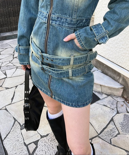 SPIRALGIRL ワンピース ベルトデザインデニムワンピース